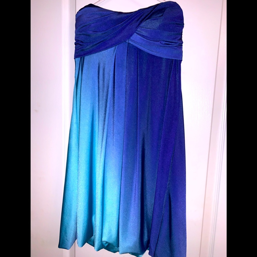 Women’s Strapless Blue Ombré XScape Dress Size 4